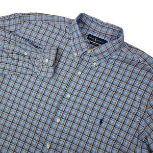Ralph Lauren Men's XLT Tall Button Up Shirt LS Blue Multi Plaid Classic Fit Pony
